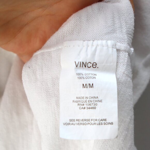 VINCE Long Sleeve Shirt 100% Cotton Top Stripe Arms Scoop Neck White Black M - Picture 5 of 9
